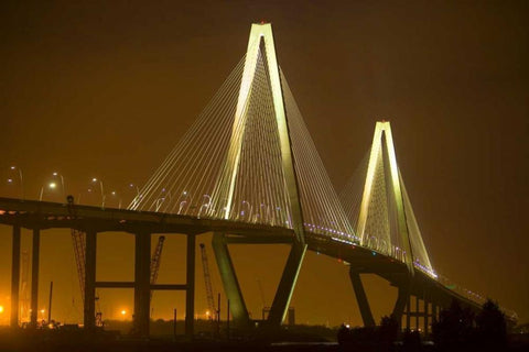 SC, Charleston Arthur Revenel Bridge at night Black Ornate Wood Framed Art Print with Double Matting by Zuckerman, Jim