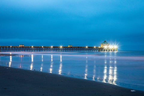 South Carolina Early cloudy morning at Folly Beach Black Ornate Wood Framed Art Print with Double Matting by Looney, Hollice