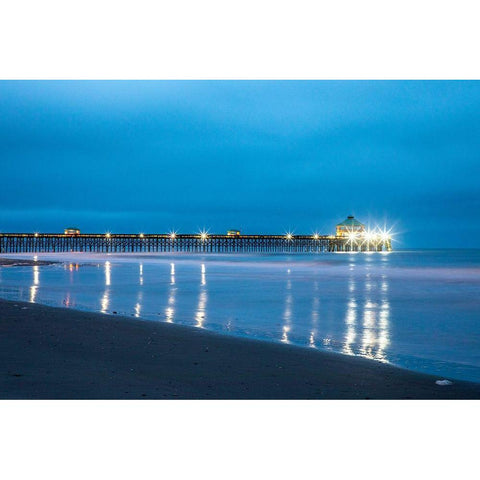 South Carolina Early cloudy morning at Folly Beach Black Modern Wood Framed Art Print with Double Matting by Looney, Hollice