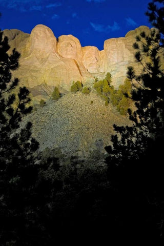 SD, Mount Rushmore lit at twilight White Modern Wood Framed Art Print with Double Matting by Lord, Fred