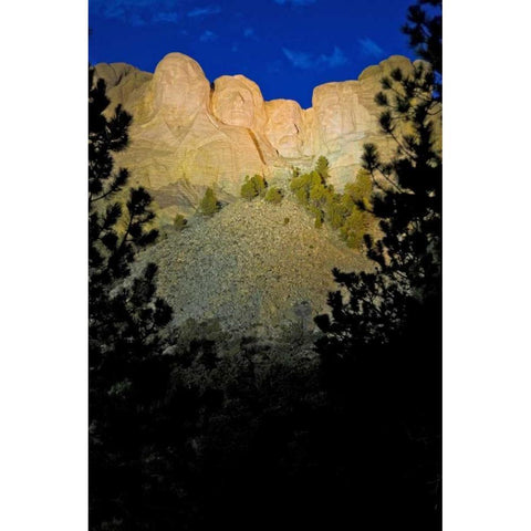 SD, Mount Rushmore lit at twilight Black Modern Wood Framed Art Print by Lord, Fred