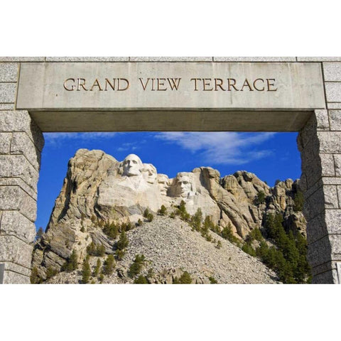 SD, Mount Rushmore framed by Grand View Terrace White Modern Wood Framed Art Print by Lord, Fred