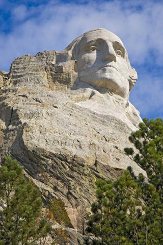 SD, President George Washington at Mount Rushmore White Modern Wood Framed Art Print with Double Matting by Lord, Fred