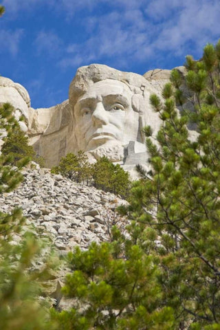 SD, President Abraham Lincoln at Mount Rushmore White Modern Wood Framed Art Print with Double Matting by Lord, Fred