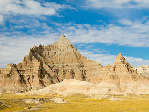 South Dakota- Badlands National Park. Mixed-grass Prairie and Badlands rock formations White Modern Wood Framed Art Print with Double Matting by Wild, Jamie and Judy