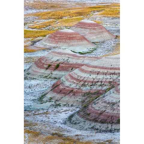 A half circle of rounded mounds or hoodoo-sharply striated with reds Black Modern Wood Framed Art Print by Haddad, Sheila