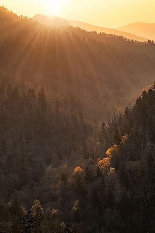 Spring sunset from Morton Overlook-Great Smoky Mountains National Park-Tennessee White Modern Wood Framed Art Print with Double Matting by Jones, Adam