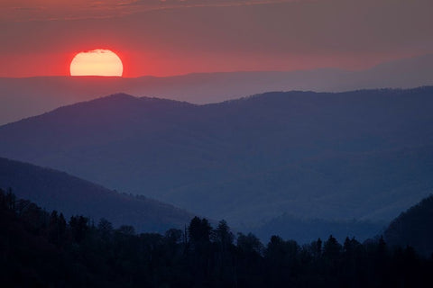 Sunset from Morton Overlook-Great Smoky Mountains National Park-Tennessee Black Ornate Wood Framed Art Print with Double Matting by Jones, Adam