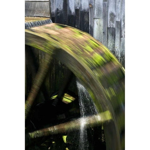 TN, Cades Cove Grist mill water wheel in motion Black Modern Wood Framed Art Print by Kaveney, Wendy