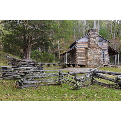 TN, Great Smoky Mts, John Oliver Place White Modern Wood Framed Art Print by Paulson, Don