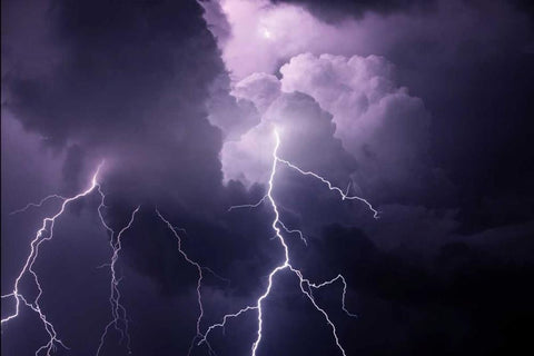 TN, Composite of cloud-to-cloud lightning bolts White Modern Wood Framed Art Print with Double Matting by Zuckerman, Jim