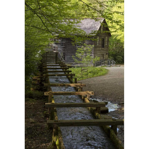 TN, Great Smoky Mts Wooden flume directs water Black Modern Wood Framed Art Print with Double Matting by Grall, Don