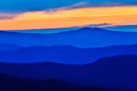 USA- Tennessee. Great Smoky Mountains National Park- sunrise and layering of mountains Black Ornate Wood Framed Art Print with Double Matting by Gulin, Darrell