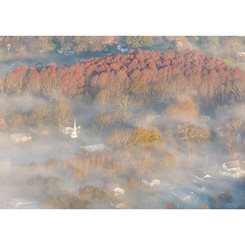 USA-Tennessee Church steeple rises above fog Black Modern Wood Framed Art Print by Drury, Trish