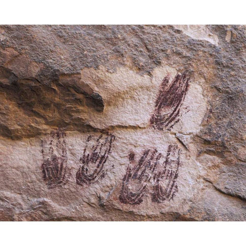 TX Hand-print pictographs in Panther Cave White Modern Wood Framed Art Print by Flaherty, Dennis