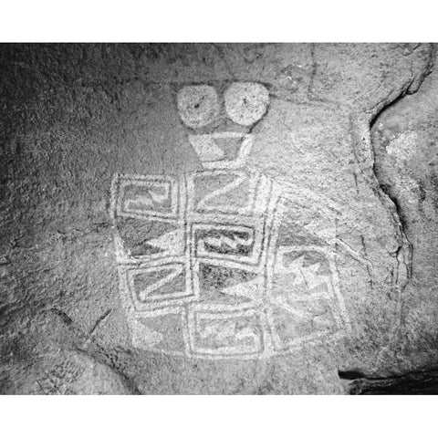 TX, Hueco Tanks SP Tlaloc Indian rain deity Gold Ornate Wood Framed Art Print with Double Matting by Flaherty, Dennis