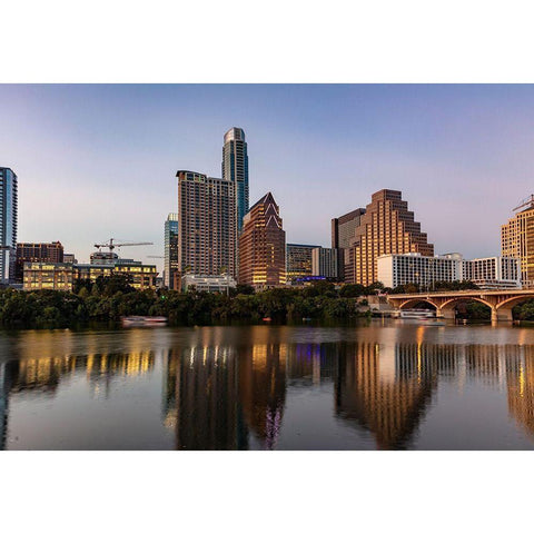 City skyline reflects in the Colorado River in Austin-Texas-USA Gold Ornate Wood Framed Art Print with Double Matting by Haney, Chuck