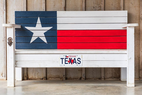 Luckenbach-Texas-USA-Bench painted like the Texas flag Black Ornate Wood Framed Art Print with Double Matting by Wilson, Emily M.