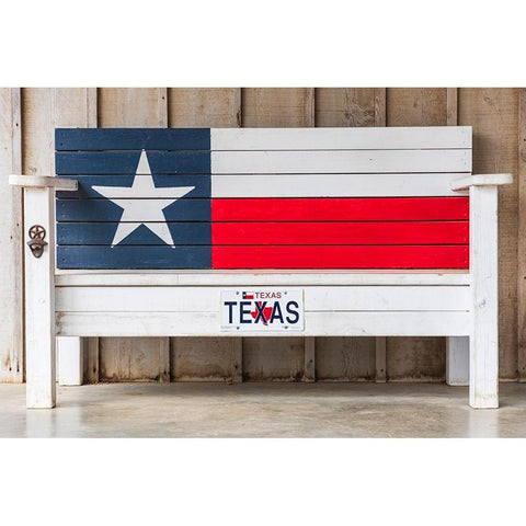 Luckenbach-Texas-USA-Bench painted like the Texas flag Black Modern Wood Framed Art Print by Wilson, Emily M.