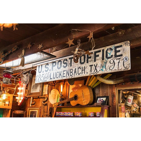 Luckenbach-Texas-USA-Post office sign in a tourist shop in Luckenbach-Texas Black Modern Wood Framed Art Print with Double Matting by Wilson, Emily M.