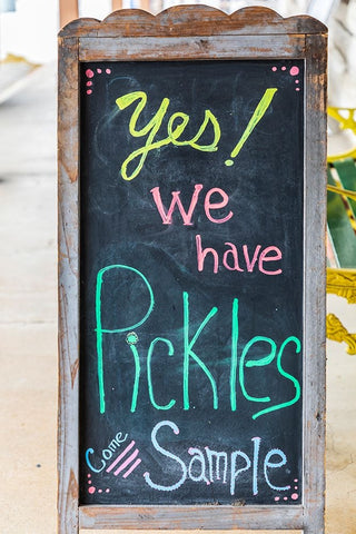 Bandera-Texas-USA-Chalkboard sign for pickles in the Texas Hill Country White Modern Wood Framed Art Print with Double Matting by Wilson, Emily M.