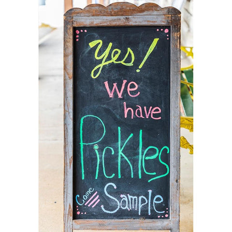 Bandera-Texas-USA-Chalkboard sign for pickles in the Texas Hill Country Black Modern Wood Framed Art Print by Wilson, Emily M.