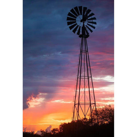 Windmill at sunrise Black Modern Wood Framed Art Print with Double Matting by Ditto, Larry