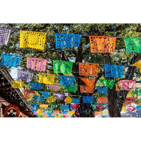 Mexican Market Square-Flags Symbols christmas paper decorations-San Antonio-Texas Gold Ornate Wood Framed Art Print with Double Matting by Perry, William