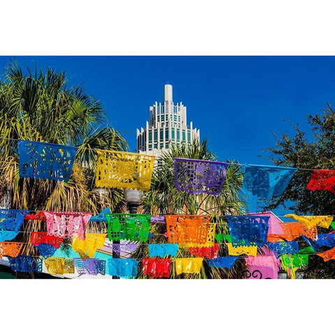 Mexican Market Square-Flags Symbols christmas paper decorations-San Antonio-Texas Gold Ornate Wood Framed Art Print with Double Matting by Perry, William