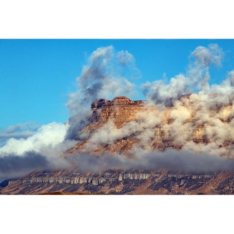 USA-Utah Green River-Cloud and Mist Shrouded Little Elliot Mesa Black Modern Wood Framed Art Print by Friel, Bernard