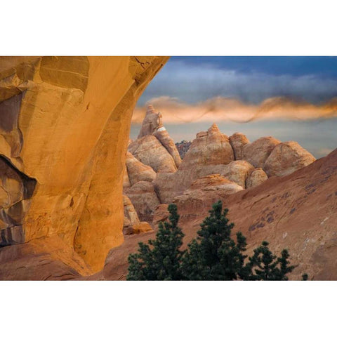 UT, Arches NP Setting sun illumines Skyline Arch Black Modern Wood Framed Art Print by Paulson, Don