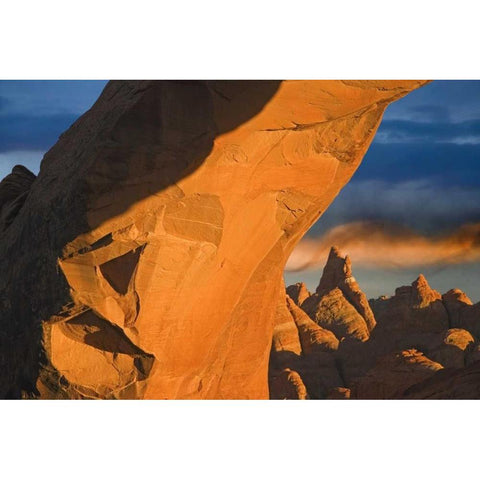 UT, Arches NP Setting sun illumines Skyline Arch Gold Ornate Wood Framed Art Print with Double Matting by Paulson, Don