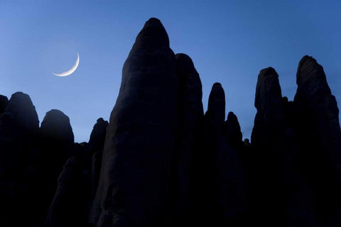 UT, Arches NP Crescent moon and silhouette White Modern Wood Framed Art Print with Double Matting by Paulson, Don