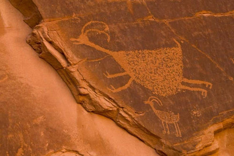 UT, Monument Valley NP Petroglyph etching White Modern Wood Framed Art Print with Double Matting by OBrien, Jay