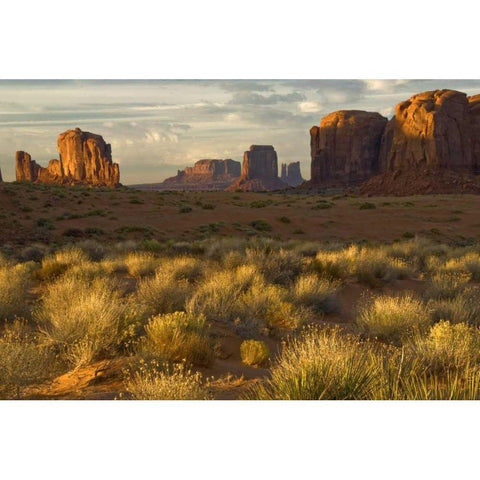 UT, Monument Valley landscape at sunrise Gold Ornate Wood Framed Art Print with Double Matting by OBrien, Jay