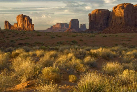 UT, Monument Valley landscape at sunrise White Modern Wood Framed Art Print with Double Matting by OBrien, Jay