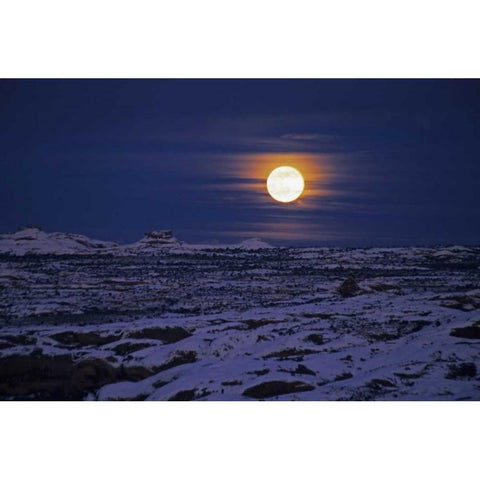 UT, Arches NP Full moon rising over snowy scenic Black Modern Wood Framed Art Print by Illg, Cathy and Gordon