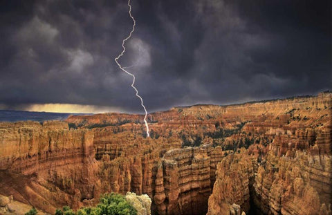UT, Bryce Canyon Lightning over the hoodoos Black Ornate Wood Framed Art Print with Double Matting by Welling, Dave