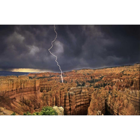 UT, Bryce Canyon Lightning over the hoodoos Gold Ornate Wood Framed Art Print with Double Matting by Welling, Dave