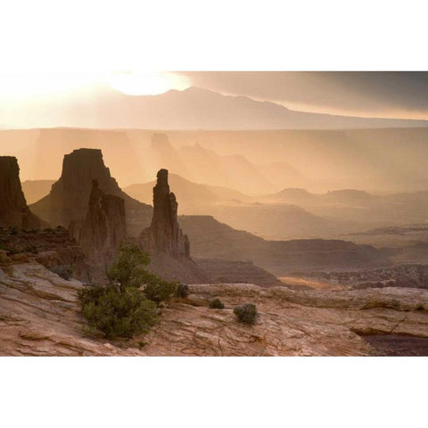 USA, UT, Canyonlands Washer Woman and Mesa Arch Black Modern Wood Framed Art Print by Paulson, Don