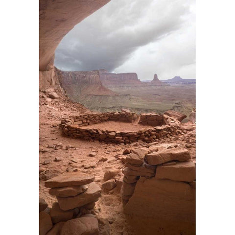 UT, Canyonlands NP Anasazi ruin with clouds Black Modern Wood Framed Art Print by Paulson, Don