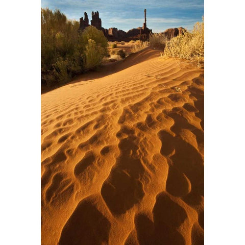 Utah, Monument Valley Sand dunes with Totem Pole Black Modern Wood Framed Art Print by Rotenberg, Nancy