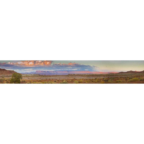 UT, Moab, Canyonlands NP Mesa and Monte La Sal White Modern Wood Framed Art Print by Lord, Fred