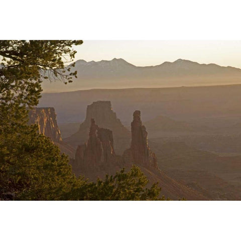 UT, Arches NP Washerwoman Arch and La Sal Mts Black Modern Wood Framed Art Print by Illg, Cathy and Gordon