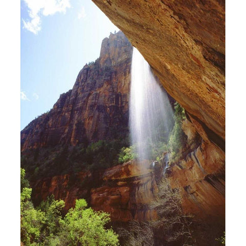 UT, Zion NP A waterfall drops from a cliff Black Modern Wood Framed Art Print by Talbot Frank, Christopher