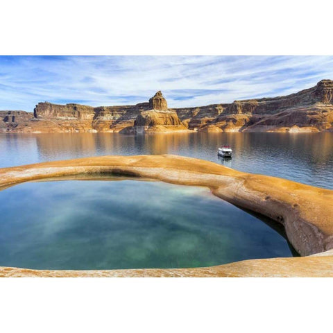 Utah, Glen Canyon NRA Houseboat on Lake Powell White Modern Wood Framed Art Print by Paulson, Don