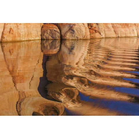 UT, Glen Canyon Boat wake reflects cliff White Modern Wood Framed Art Print by Paulson, Don