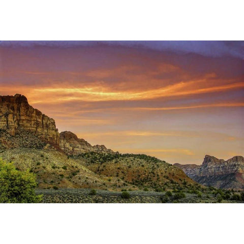 USA, Utah, Zion NP Mountain landscape Gold Ornate Wood Framed Art Print with Double Matting by OBrien, Jay