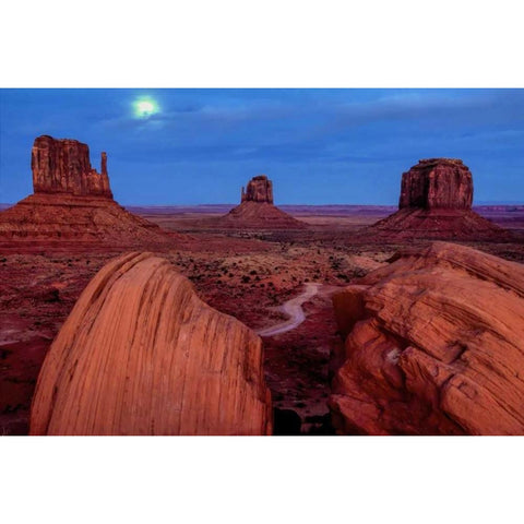 UT, Monument Valley Moon and landscape Gold Ornate Wood Framed Art Print with Double Matting by OBrien, Jay