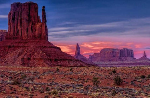 Utah, Monument Valley Eroded rock formations White Modern Wood Framed Art Print with Double Matting by OBrien, Jay